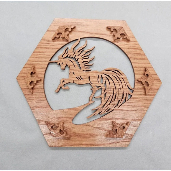 Handcrafted 6-sided Wooden Trinket Box Unicorn Laser Cut Brown Keepsake Jewelry - Picture 11 of 16